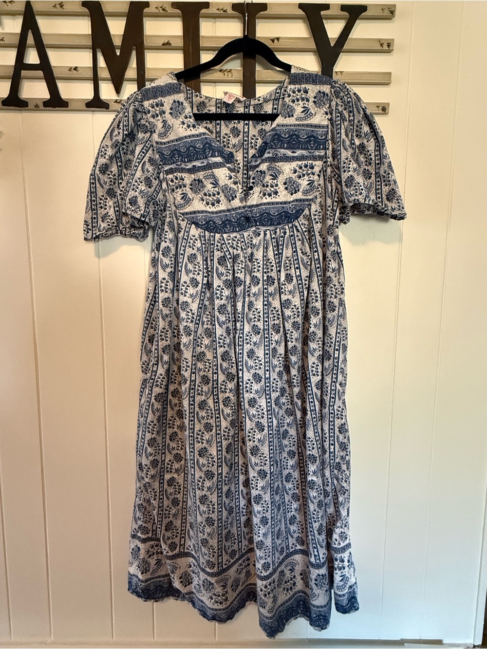 Sita Boho style, Blue and White Printed Midi Dress
